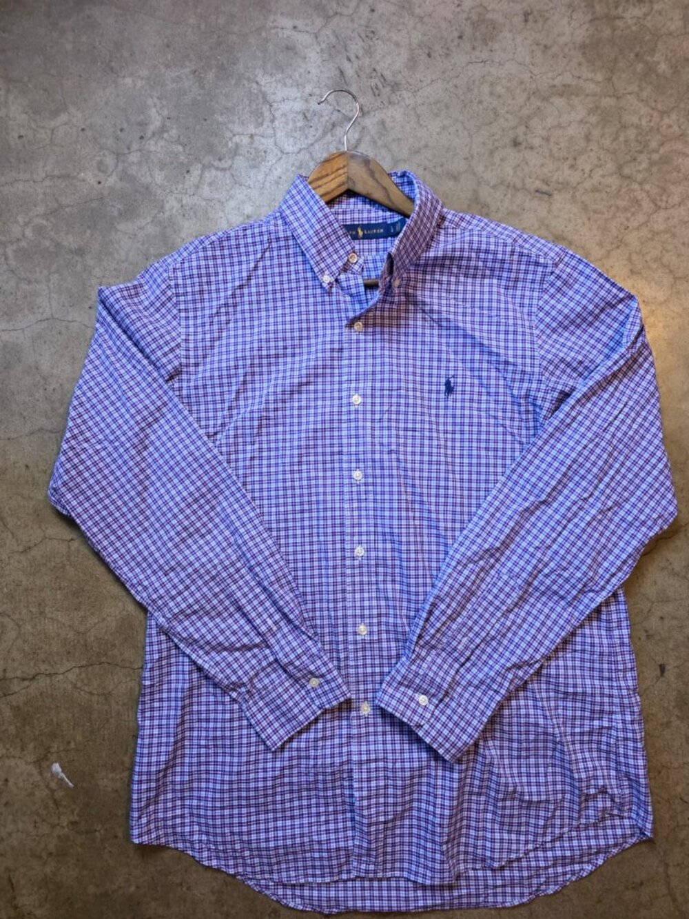 Polo Ralph Lauren Men’s Large Pink Blue Check Shirt Cotton Long Sleeve Button Up